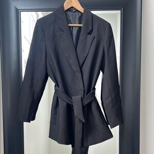 Black Fore Collection Tailored Wrap Blazer with Belt